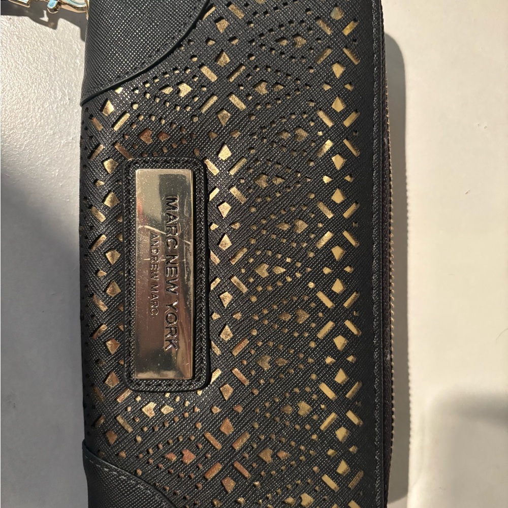 Marc New York Black Laser-Cut Wallet with Gold Plate